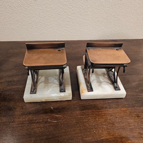 Vintage Curtis Jere Copper Onyx School Desk Bookends - Picture 1 of 6